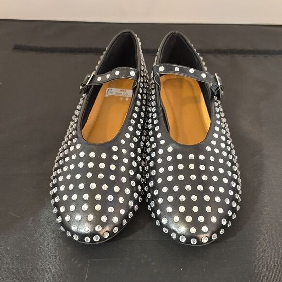 BRAND NEW WILD DIVA CRYSTAL RHINESTONE  MARY JANE STUDDED BALLET FLATS - Picture 2 of 15